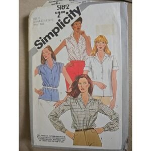 Simplicity 5182 Sewing Pattern Misses Size U Shirt Blouse Button  VTG